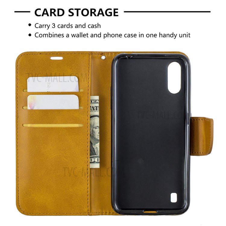 Wallet Leather Stand Case for Samsung Galaxy A01 - Brown-6