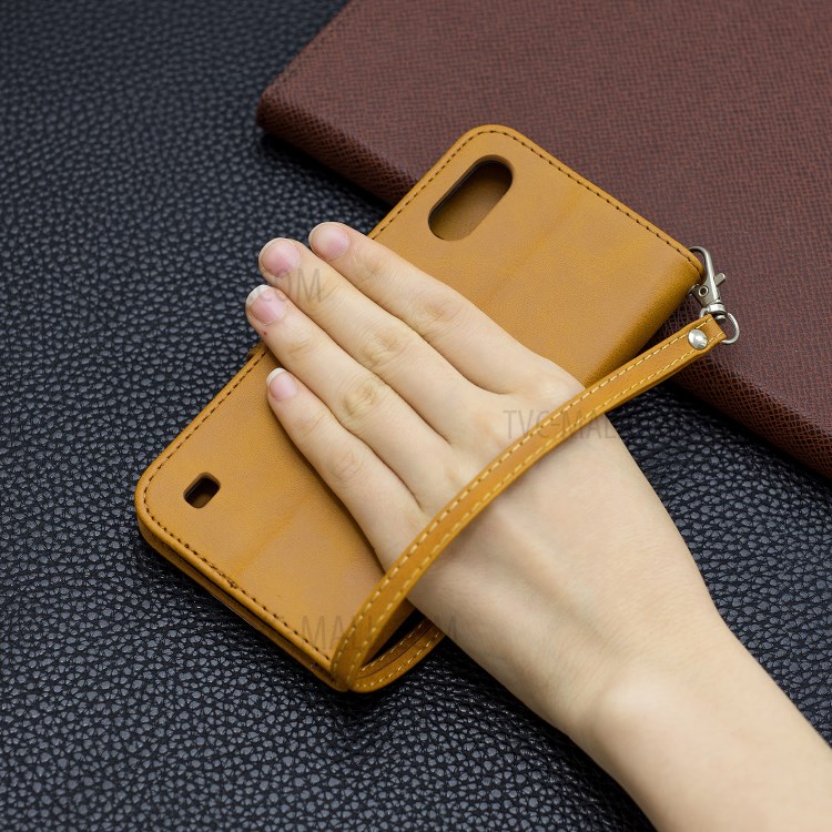 Wallet Leather Stand Case for Samsung Galaxy A01 - Brown-9