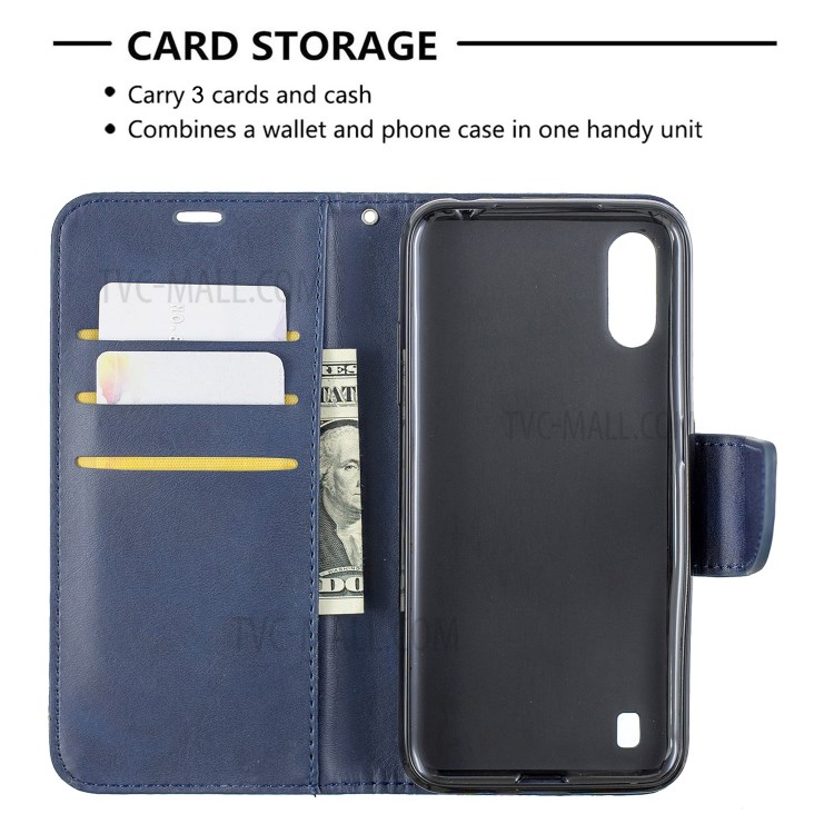 Wallet Leather Stand Case for Samsung Galaxy A01 - Blue-6