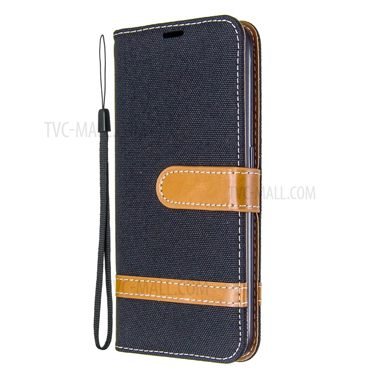 Assorted Color Jeans Cloth Leather Wallet Stand Case for Samsung Galaxy A01 - Black-2