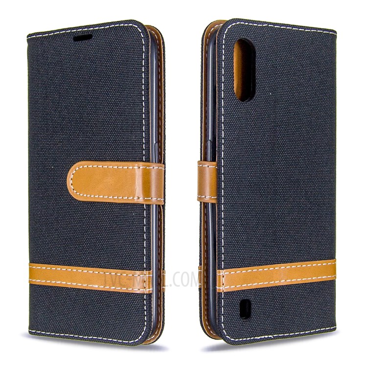Surtidos Caso Del Soporte De La Carpeta De Cuero Tela De Los Pantalones Vaqueros De Color Para Samsung Galaxy A01 - Negro-4