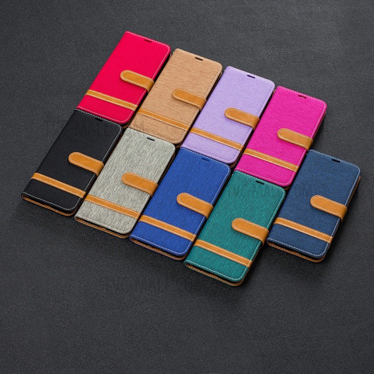 Surtidos Caso Del Soporte De La Carpeta De Cuero Tela De Los Pantalones Vaqueros De Color Para Samsung Galaxy A01 - Negro-9