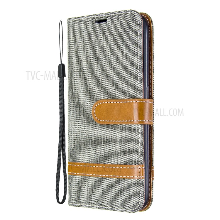 Surtidos Caso Del Soporte De La Carpeta De Cuero Tela De Los Pantalones Vaqueros De Color Para Samsung Galaxy A01 - Gris-2