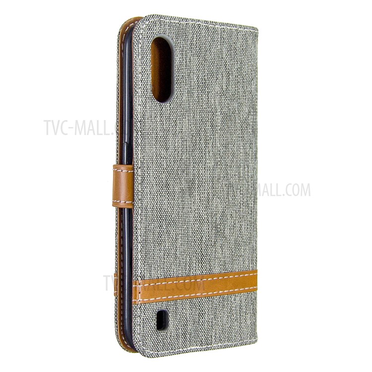 Surtidos Caso Del Soporte De La Carpeta De Cuero Tela De Los Pantalones Vaqueros De Color Para Samsung Galaxy A01 - Gris-3