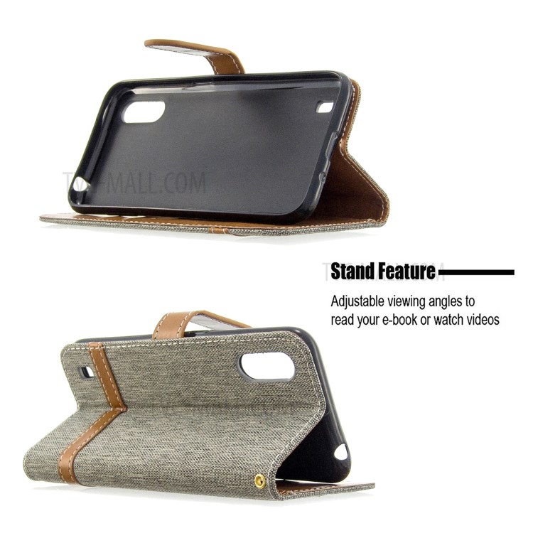Surtidos Caso Del Soporte De La Carpeta De Cuero Tela De Los Pantalones Vaqueros De Color Para Samsung Galaxy A01 - Gris-5