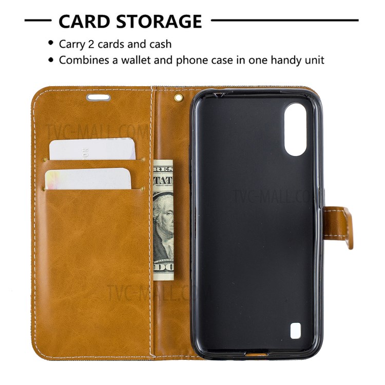 Surtidos Caso Del Soporte De La Carpeta De Cuero Tela De Los Pantalones Vaqueros De Color Para Samsung Galaxy A01 - Gris-6