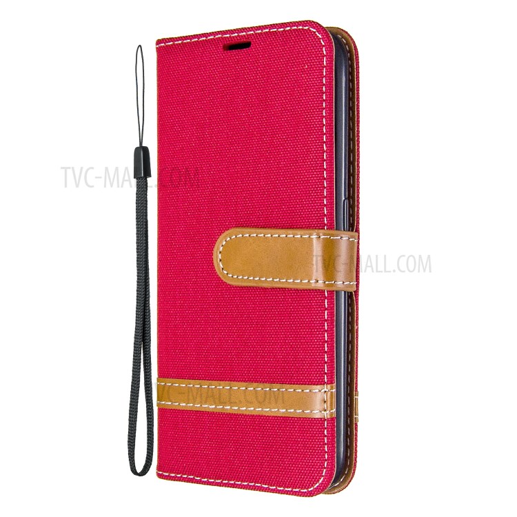 Surtidos Caso Del Soporte De La Carpeta De Cuero Tela De Los Pantalones Vaqueros De Color Para Samsung Galaxy A01 - Rojo-2