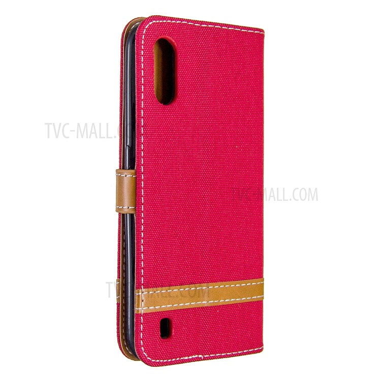 Surtidos Caso Del Soporte De La Carpeta De Cuero Tela De Los Pantalones Vaqueros De Color Para Samsung Galaxy A01 - Rojo-3