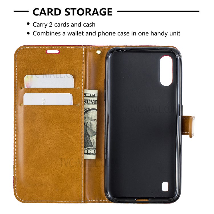 Surtidos Caso Del Soporte De La Carpeta De Cuero Tela De Los Pantalones Vaqueros De Color Para Samsung Galaxy A01 - Rojo-6