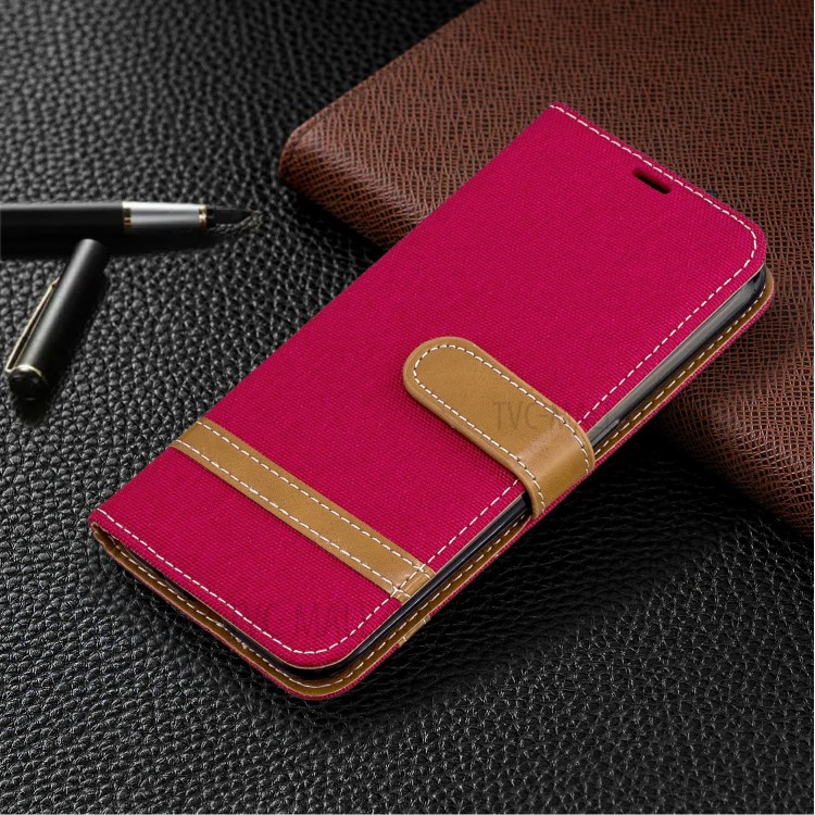 Surtidos Caso Del Soporte De La Carpeta De Cuero Tela De Los Pantalones Vaqueros De Color Para Samsung Galaxy A01 - Rojo-7