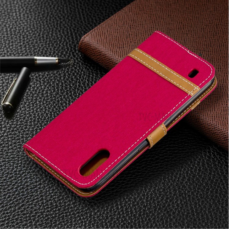 Surtidos Caso Del Soporte De La Carpeta De Cuero Tela De Los Pantalones Vaqueros De Color Para Samsung Galaxy A01 - Rojo-8
