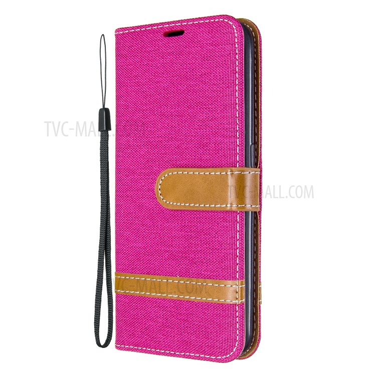 Surtidos Caso Del Soporte De La Carpeta De Cuero Tela De Los Pantalones Vaqueros De Color Para Samsung Galaxy A01 - Rosa-2