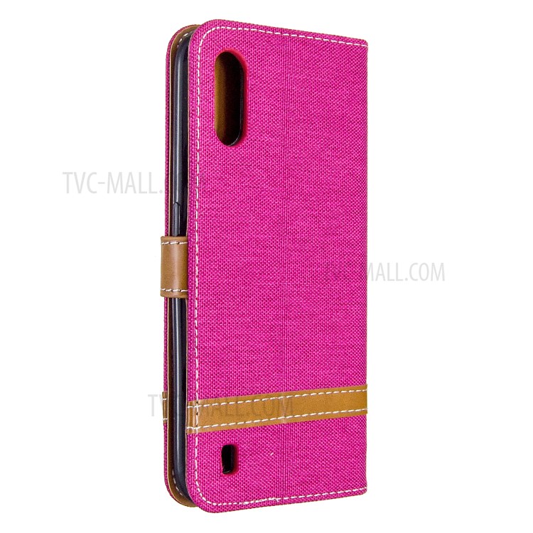 Surtidos Caso Del Soporte De La Carpeta De Cuero Tela De Los Pantalones Vaqueros De Color Para Samsung Galaxy A01 - Rosa-3