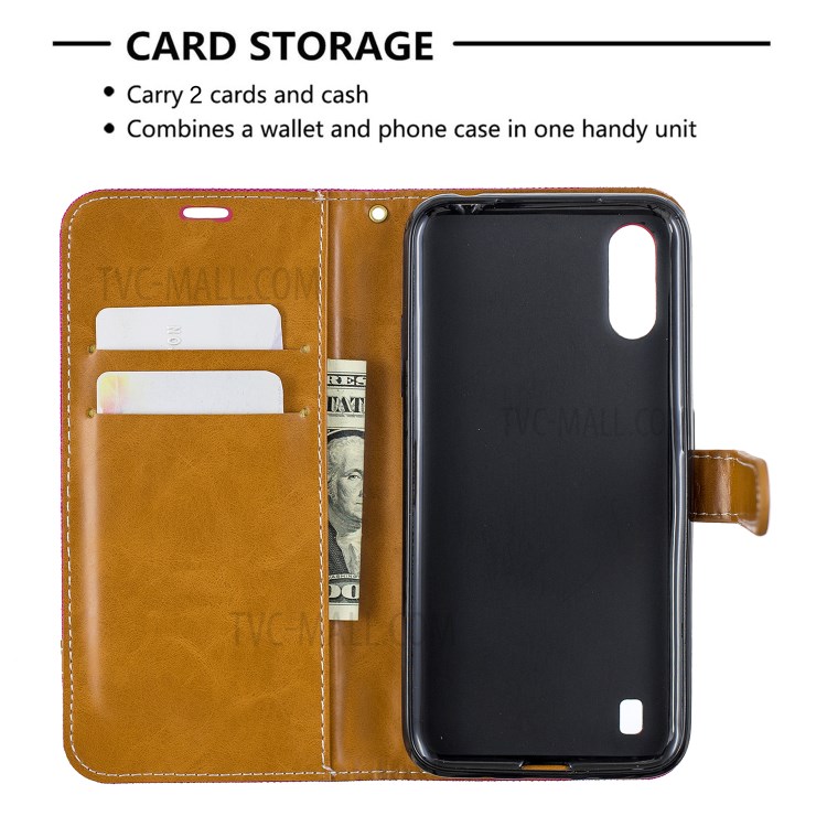Surtidos Caso Del Soporte De La Carpeta De Cuero Tela De Los Pantalones Vaqueros De Color Para Samsung Galaxy A01 - Rosa-6