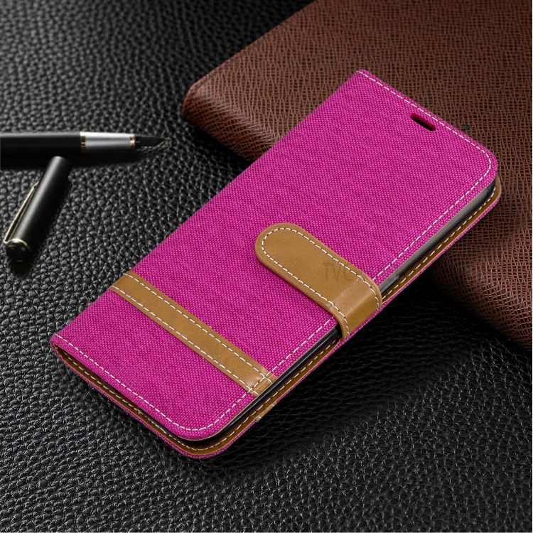 Surtidos Caso Del Soporte De La Carpeta De Cuero Tela De Los Pantalones Vaqueros De Color Para Samsung Galaxy A01 - Rosa-7
