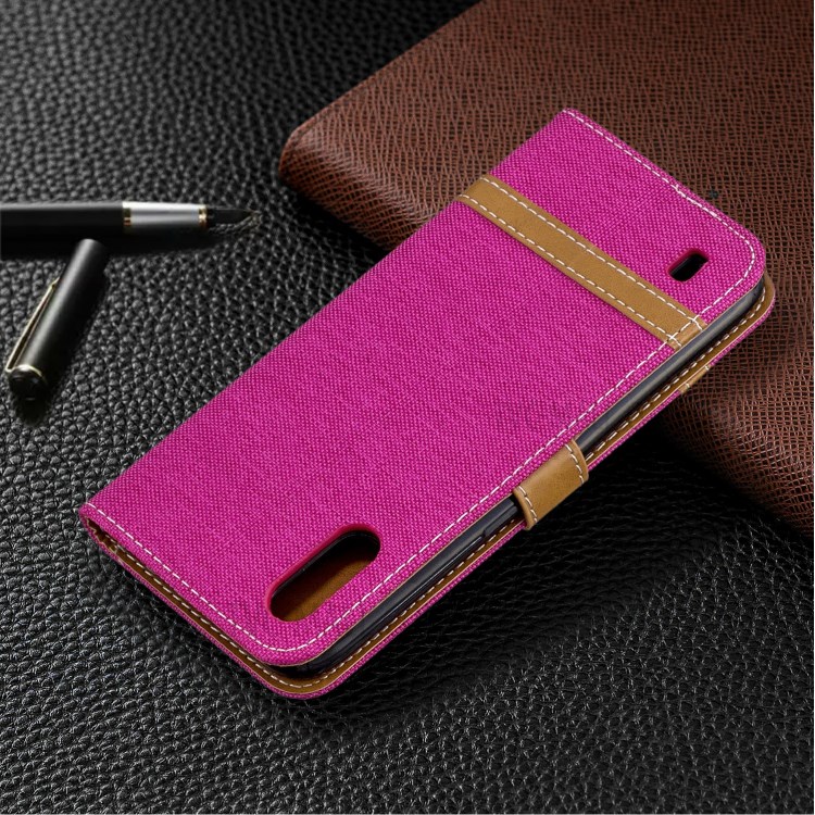 Surtidos Caso Del Soporte De La Carpeta De Cuero Tela De Los Pantalones Vaqueros De Color Para Samsung Galaxy A01 - Rosa-8