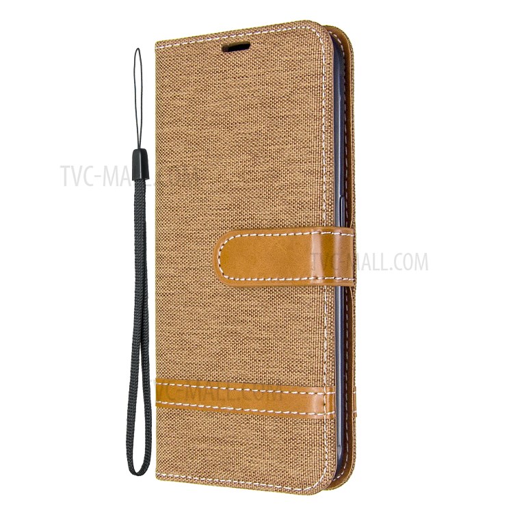 Surtidos Caso Del Soporte De La Carpeta De Cuero Tela De Los Pantalones Vaqueros De Color Para Samsung Galaxy A01 - Marrón-2