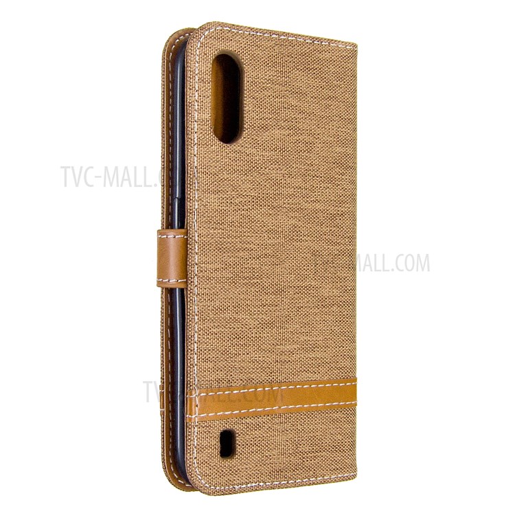 Surtidos Caso Del Soporte De La Carpeta De Cuero Tela De Los Pantalones Vaqueros De Color Para Samsung Galaxy A01 - Marrón-3