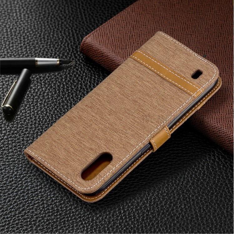 Surtidos Caso Del Soporte De La Carpeta De Cuero Tela De Los Pantalones Vaqueros De Color Para Samsung Galaxy A01 - Marrón-8