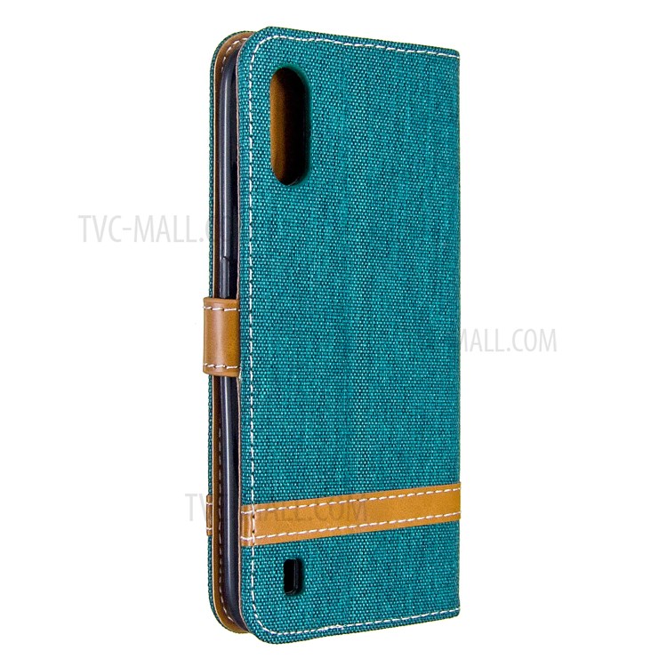 Surtidos Caso Del Soporte De La Carpeta De Cuero Tela De Los Pantalones Vaqueros De Color Para Samsung Galaxy A01 - Verde-3