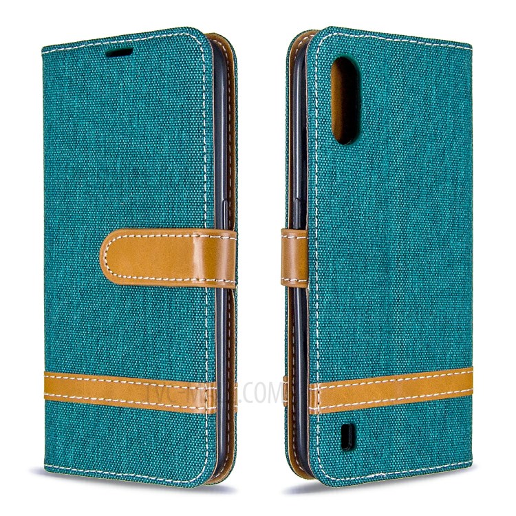 Surtidos Caso Del Soporte De La Carpeta De Cuero Tela De Los Pantalones Vaqueros De Color Para Samsung Galaxy A01 - Verde-4