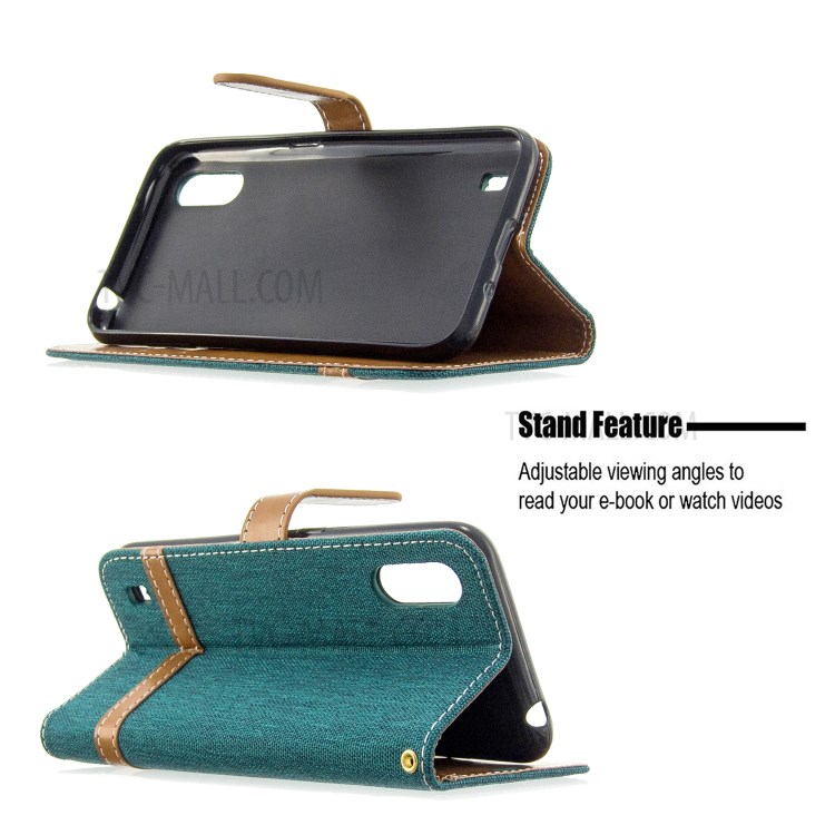 Surtidos Caso Del Soporte De La Carpeta De Cuero Tela De Los Pantalones Vaqueros De Color Para Samsung Galaxy A01 - Verde-5