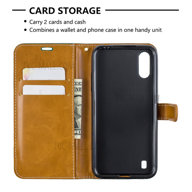 Surtidos Caso Del Soporte De La Carpeta De Cuero Tela De Los Pantalones Vaqueros De Color Para Samsung Galaxy A01 - Verde-6