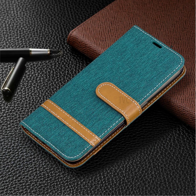Surtidos Caso Del Soporte De La Carpeta De Cuero Tela De Los Pantalones Vaqueros De Color Para Samsung Galaxy A01 - Verde-7