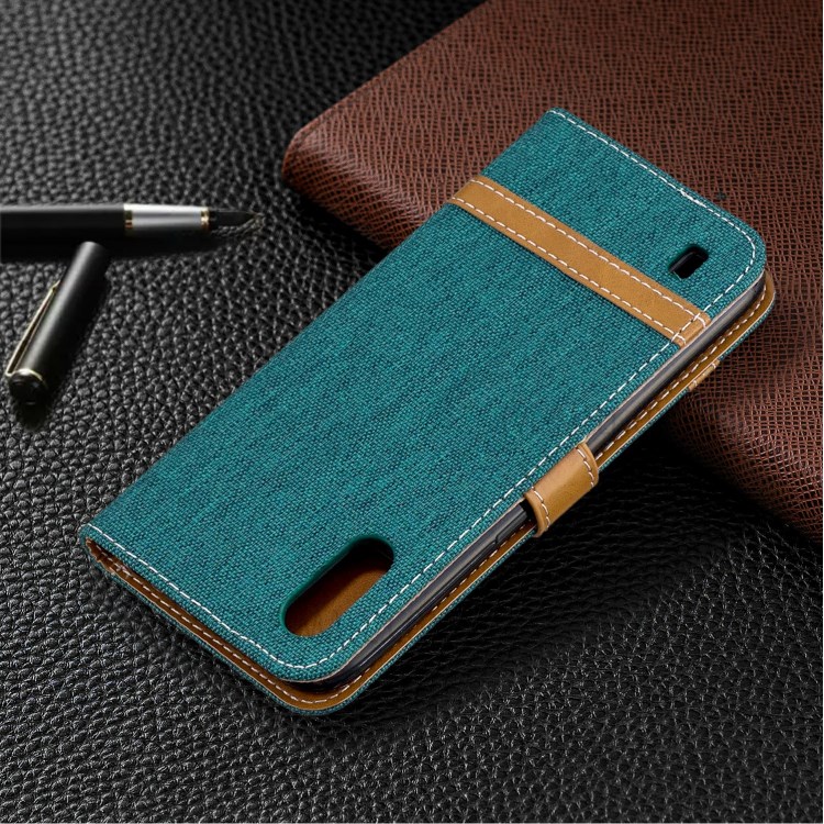 Surtidos Caso Del Soporte De La Carpeta De Cuero Tela De Los Pantalones Vaqueros De Color Para Samsung Galaxy A01 - Verde-8