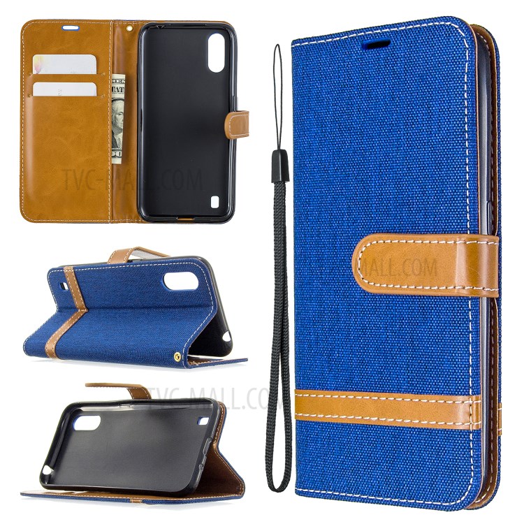 Surtidos Caso Del Soporte De La Carpeta De Cuero Tela De Los Pantalones Vaqueros De Color Para Samsung Galaxy A01 - Bebe Azul-1