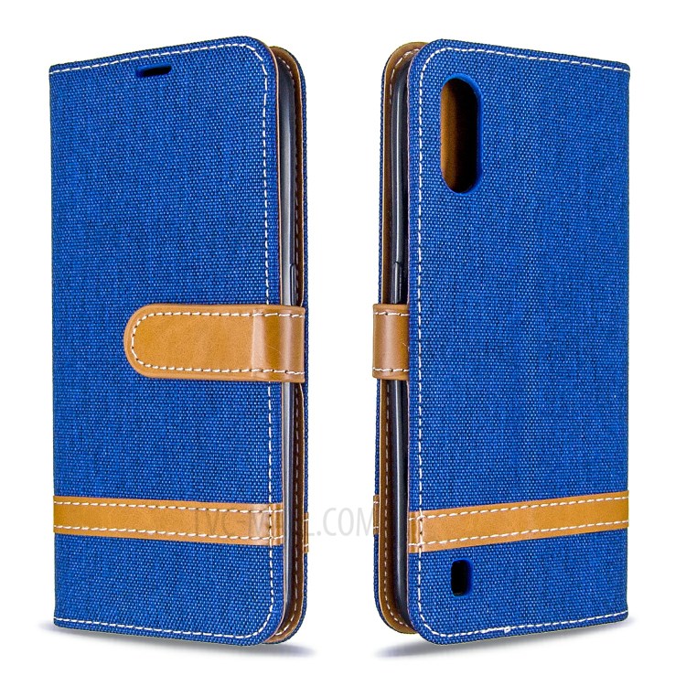 Surtidos Caso Del Soporte De La Carpeta De Cuero Tela De Los Pantalones Vaqueros De Color Para Samsung Galaxy A01 - Bebe Azul-4
