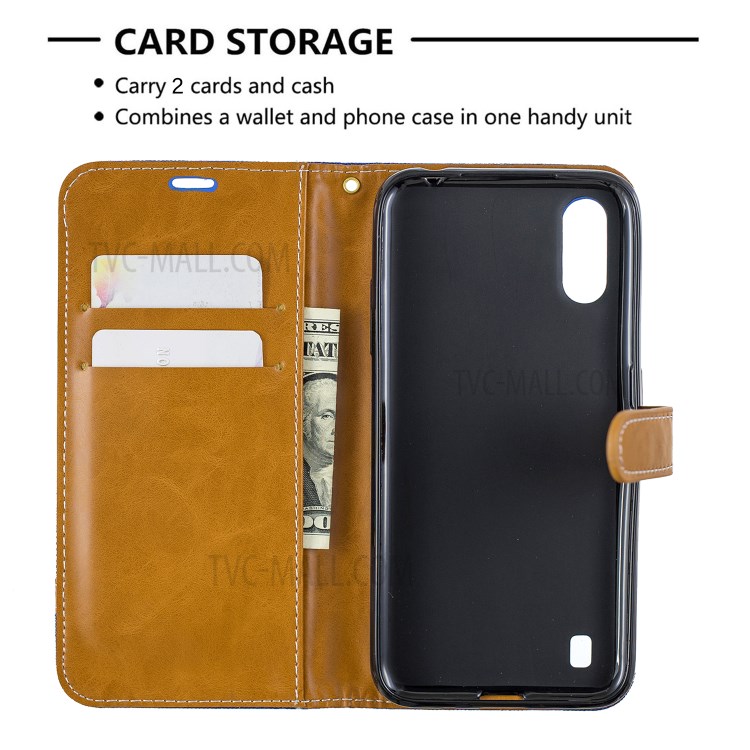 Surtidos Caso Del Soporte De La Carpeta De Cuero Tela De Los Pantalones Vaqueros De Color Para Samsung Galaxy A01 - Bebe Azul-6