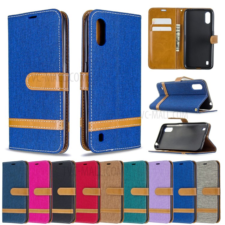 Surtidos Caso Del Soporte De La Carpeta De Cuero Tela De Los Pantalones Vaqueros De Color Para Samsung Galaxy A01 - Bebe Azul-9