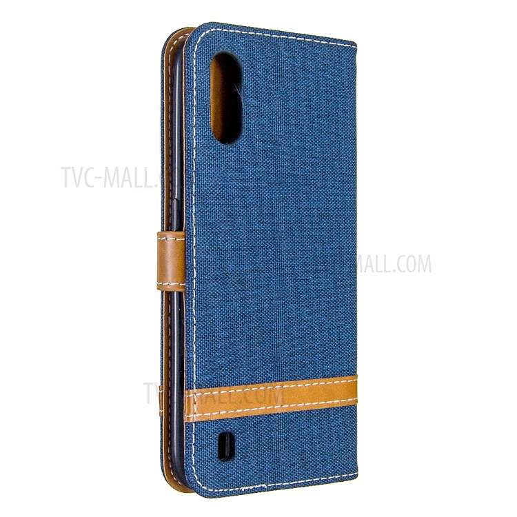 Surtidos Caso Del Soporte De La Carpeta De Cuero Tela De Los Pantalones Vaqueros De Color Para Samsung Galaxy A01 - Azul Oscuro-3