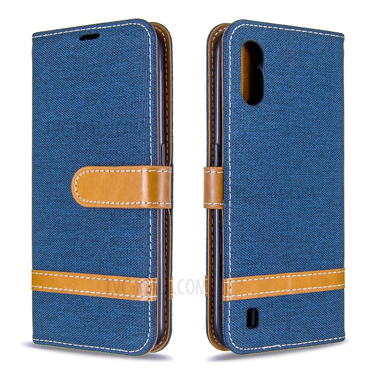 Surtidos Caso Del Soporte De La Carpeta De Cuero Tela De Los Pantalones Vaqueros De Color Para Samsung Galaxy A01 - Azul Oscuro-4