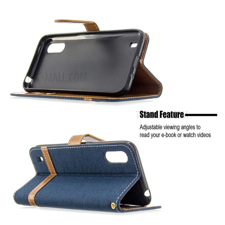 Surtidos Caso Del Soporte De La Carpeta De Cuero Tela De Los Pantalones Vaqueros De Color Para Samsung Galaxy A01 - Azul Oscuro-5