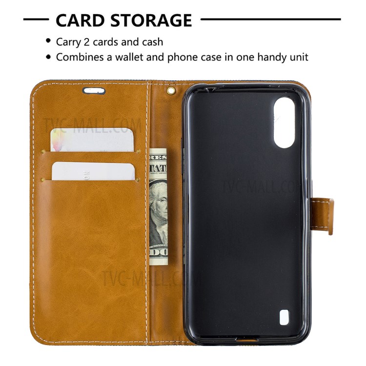 Surtidos Caso Del Soporte De La Carpeta De Cuero Tela De Los Pantalones Vaqueros De Color Para Samsung Galaxy A01 - Azul Oscuro-6