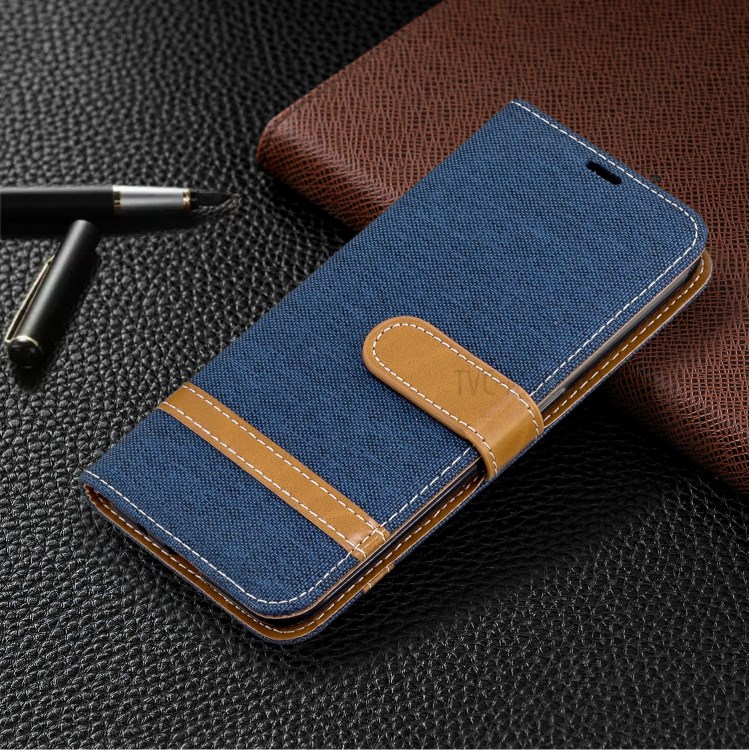 Surtidos Caso Del Soporte De La Carpeta De Cuero Tela De Los Pantalones Vaqueros De Color Para Samsung Galaxy A01 - Azul Oscuro-7