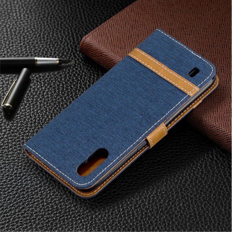 Surtidos Caso Del Soporte De La Carpeta De Cuero Tela De Los Pantalones Vaqueros De Color Para Samsung Galaxy A01 - Azul Oscuro-8