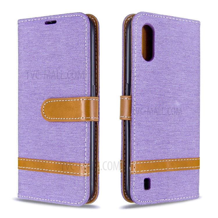 Surtidos Caso Del Soporte De La Carpeta De Cuero Tela De Los Pantalones Vaqueros De Color Para Samsung Galaxy A01 - Púrpura-4