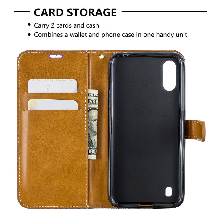 Surtidos Caso Del Soporte De La Carpeta De Cuero Tela De Los Pantalones Vaqueros De Color Para Samsung Galaxy A01 - Púrpura-6