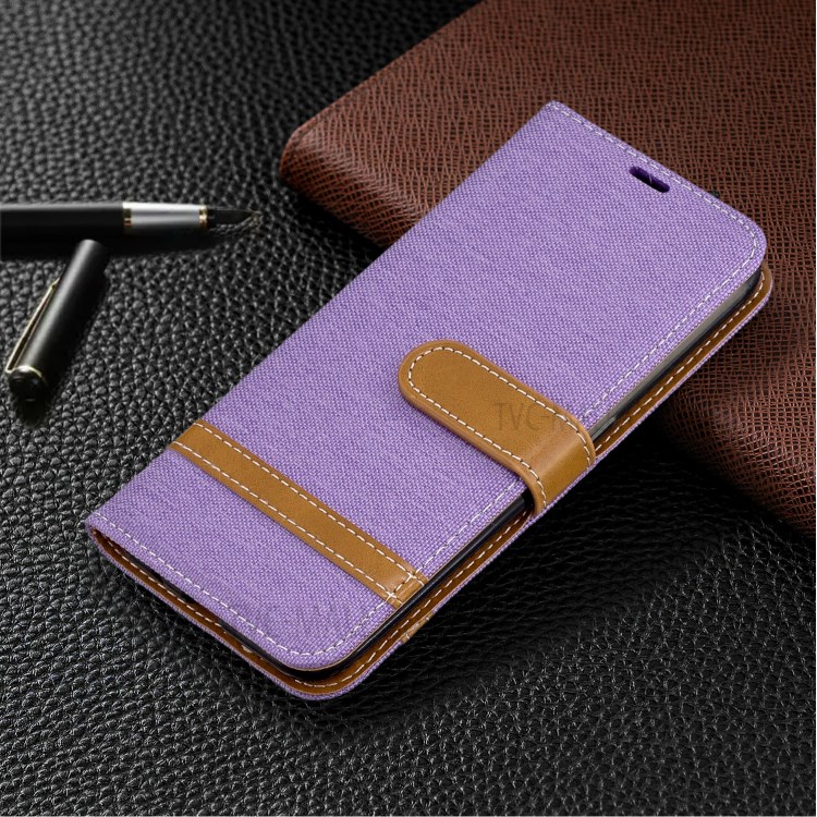 Surtidos Caso Del Soporte De La Carpeta De Cuero Tela De Los Pantalones Vaqueros De Color Para Samsung Galaxy A01 - Púrpura-7