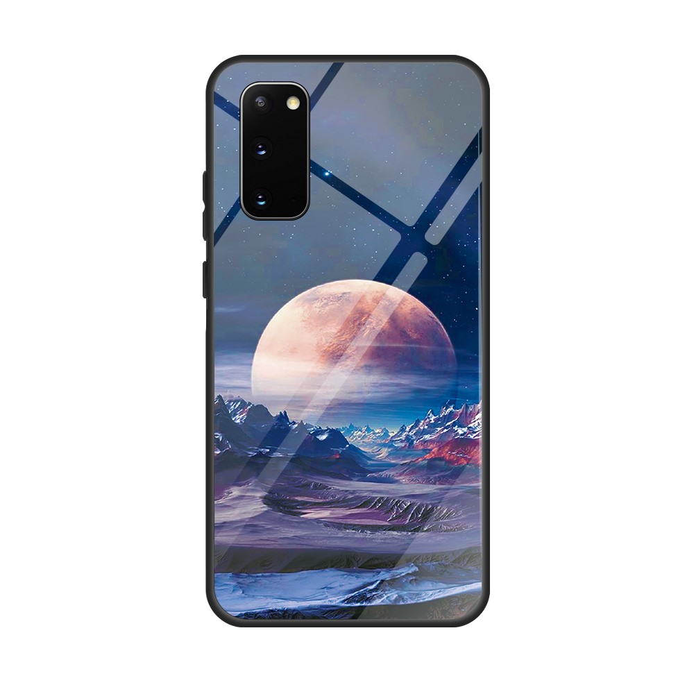 Pattern Printing Glass Back + TPU Cell Phone Case for Samsung Galaxy S20 - Mountain Moon-1