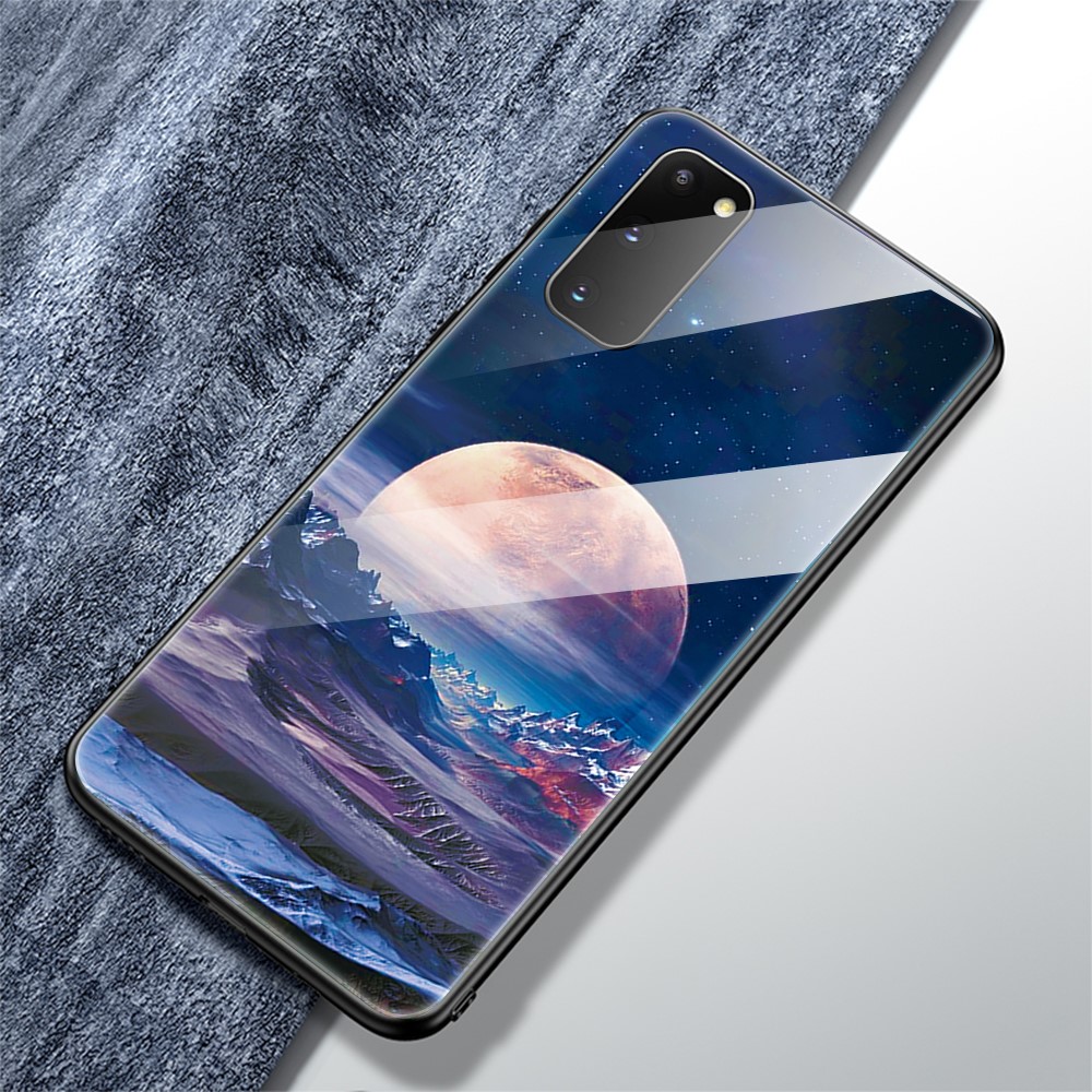 Pattern Printing Glass Back + TPU Cell Phone Case for Samsung Galaxy S20 - Mountain Moon-2