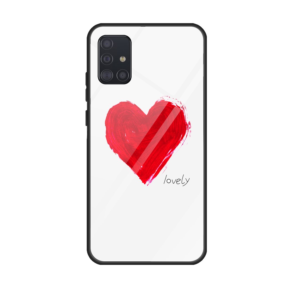 Printing Surface Glass Back + TPU Cell Phone Case for Samsung Galaxy A51 - Lovely-1