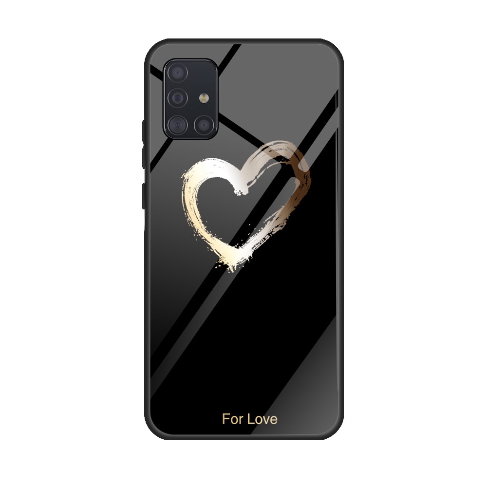 Printing Surface Glass Back + TPU Cell Phone Case for Samsung Galaxy A51 - Black/For Love-1