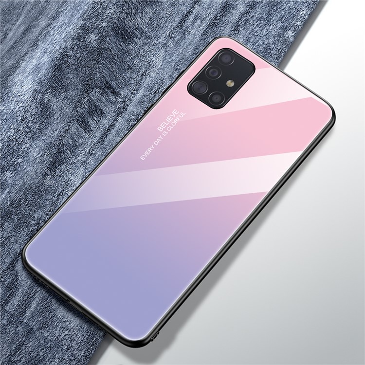 Printing Surface Glass Back + TPU Cell Phone Case for Samsung Galaxy A51 - Pink/Purple-2