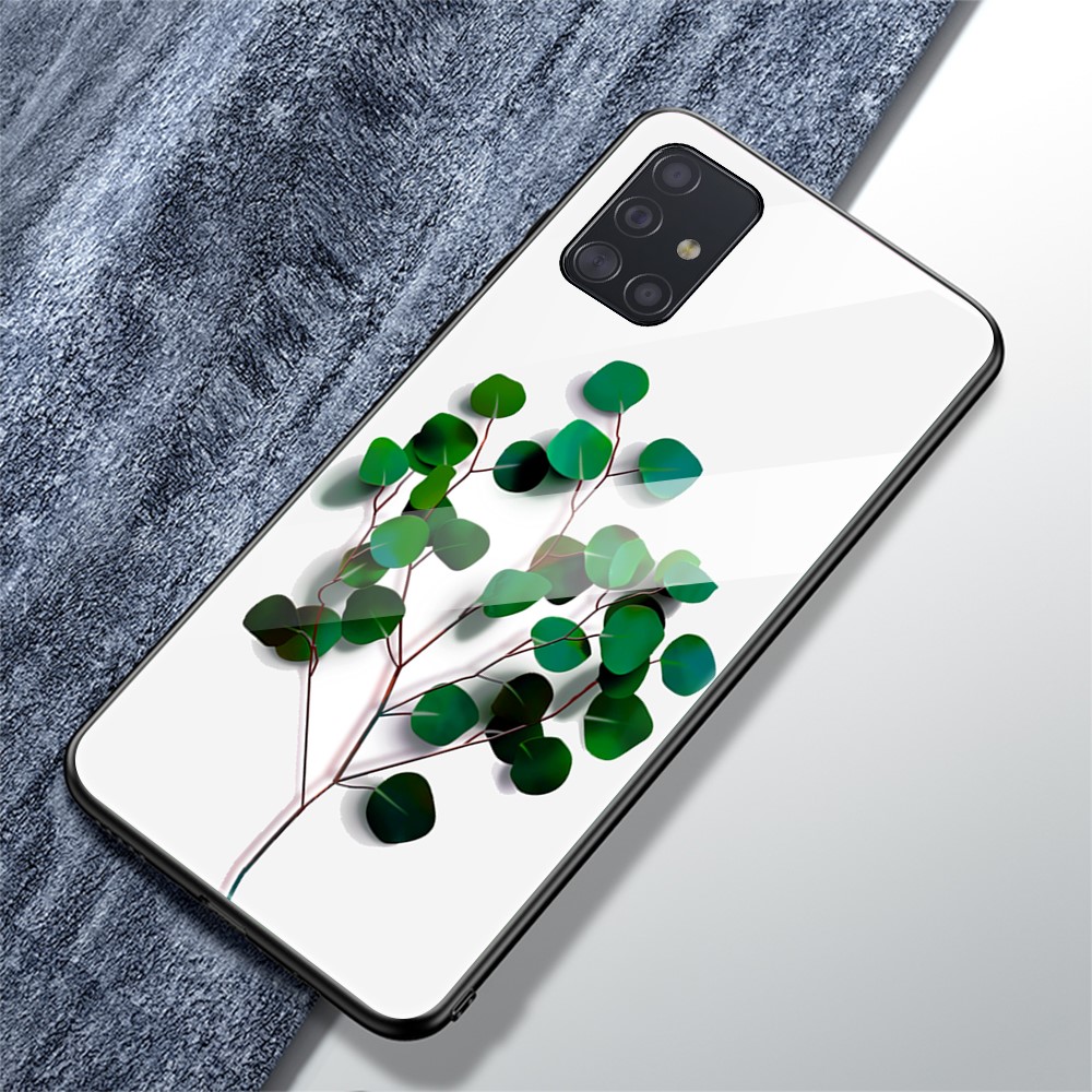 Printing Surface Glass Back + TPU Cell Phone Case for Samsung Galaxy A71 - Tree-3