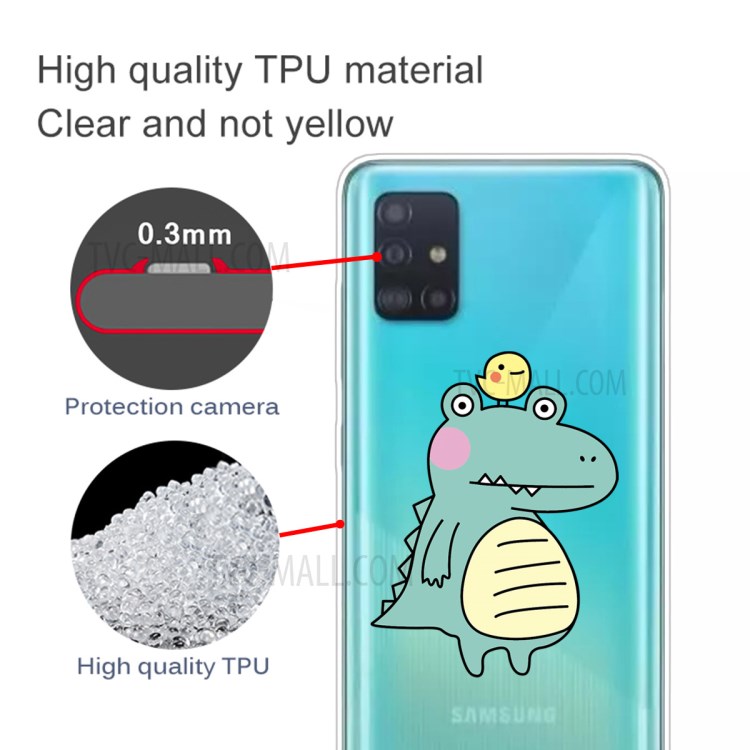 Cartoon Style Printing TPU Phone Flexible Case for Samsung Galaxy A51 - Shy Dinosaur-3