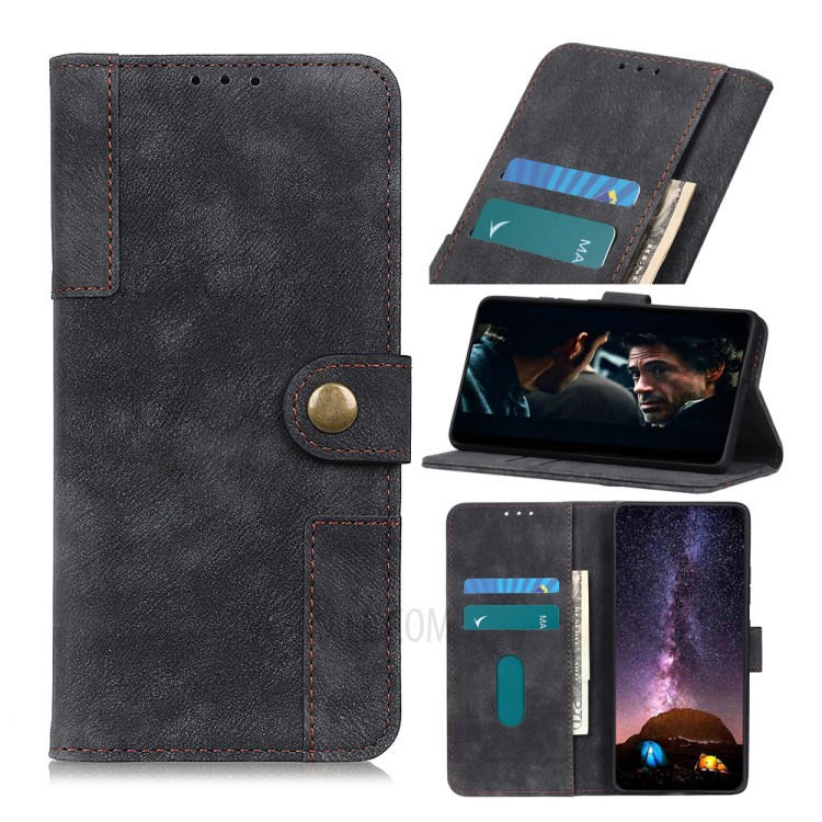 Vintage PU Leather Magnetic Phone Case with Wallet Stand for Samsung Galaxy S20 - Black-1